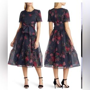 Rachel Parcell Orchard-Print Tulle Midi-Dress size 2